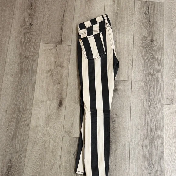 7 For All Mankind Black and Cream Striped Straight Leg Jeans - Picture 3 of 3